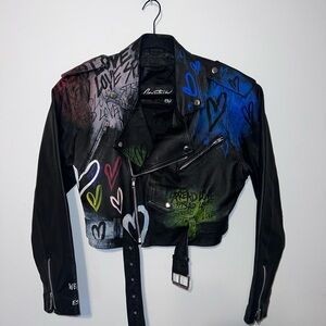Hand-painted “Spread Love” Women's moto jacket